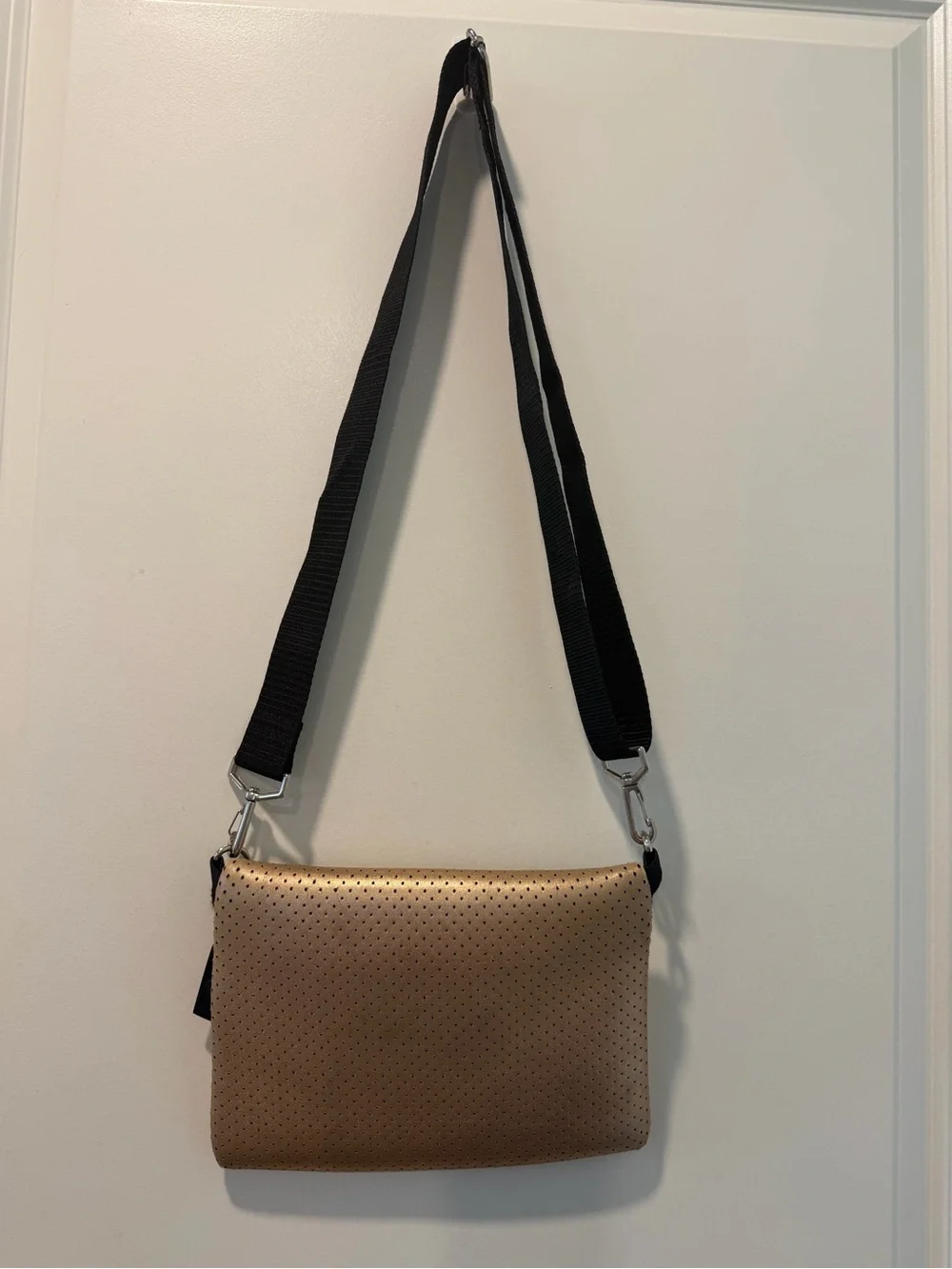 preneLOVE Champagne Gold Perforated Neoprene Crossbody Bag